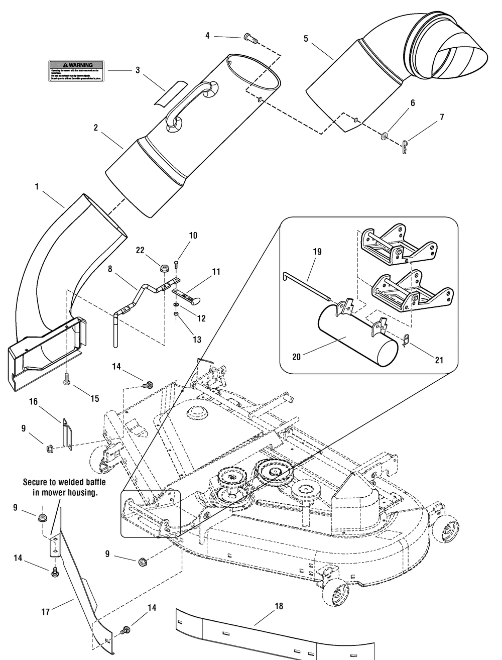 Chute And Baffles Group Diagram and Parts List for 107249070  Briggs and Stratton Lawn Tractor Accessories